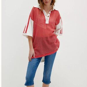 #270 NWT Free People Karlie Polo in Flame RedCombo